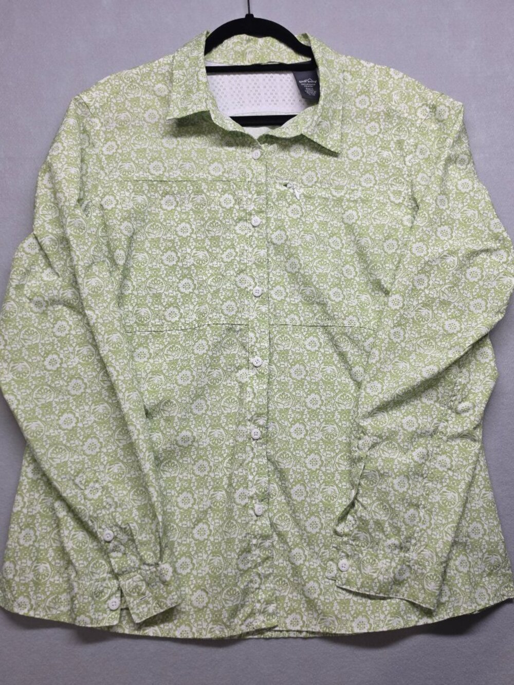 Eddie Bauer Womens XL Green Floral Trail Hiking Button Up Shirt